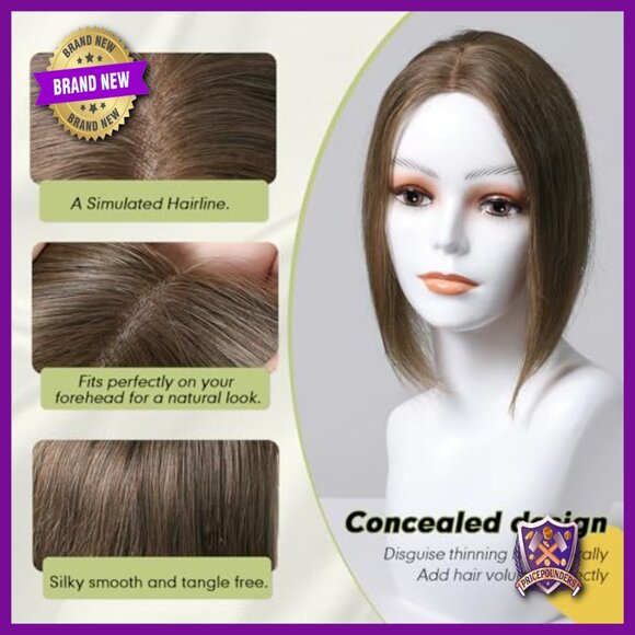 Hand-Tied Mono Top Hair Topper, 14 Inch Human Hair, Glueless Lightweight